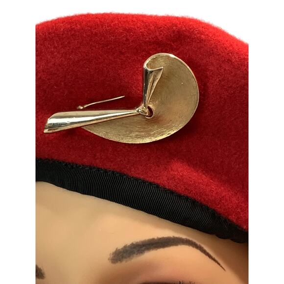 50s 60s Crown Trifari Mid Century Modernist Abstract Gold Brooch | 2.75" - Picture 3 of 10